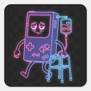 Sticker Carré Anniversaire de gamer drôle néon Fête rétro vidéo