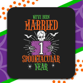 Sticker Carré Anniversaire de Halloween Spooktacular 1er Mariage