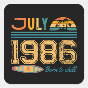 Sticker Carré Anniversaire de juillet année personnalisée