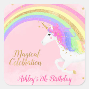 Sticker Carré Anniversaire de la licorne magique   Arc-en-ciel G