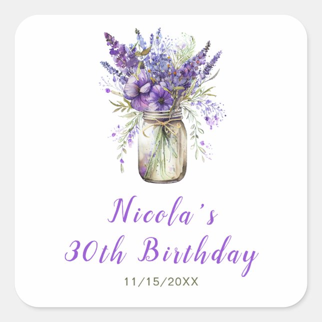 Sticker Carré Anniversaire de Lavender Mason Jar (Devant)