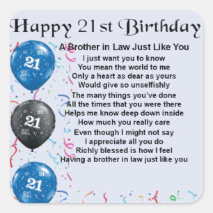 Sticker Carré Anniversaire de poème de beau-frère 21ème
