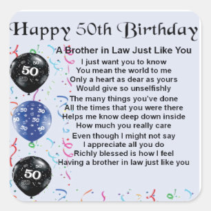 Sticker Carré Anniversaire de poème de beau-frère cinquantièm