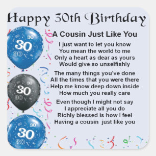 Sticker Carré Anniversaire de poème de cousin 30ème