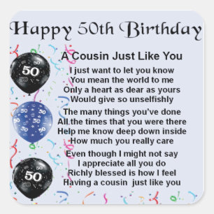 Sticker Carré Anniversaire de poème de cousin cinquantième