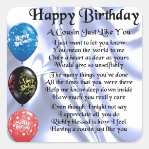 Sticker Carré Anniversaire de poème de cousin joyeux