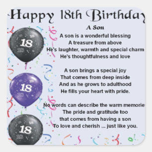 Sticker Carré Anniversaire de poème de fils 18ème