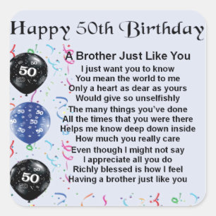 Sticker Carré Anniversaire de poème de frère cinquantième