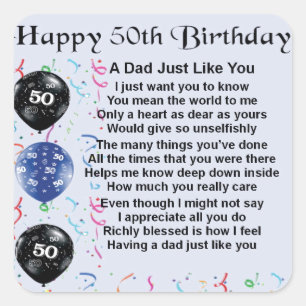 Sticker Carré Anniversaire de poème de papa cinquantième