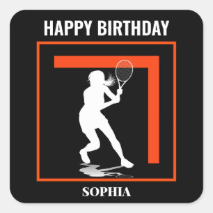 Sticker Carré Anniversaire de Tennis, Joueuse de Tennis Fille