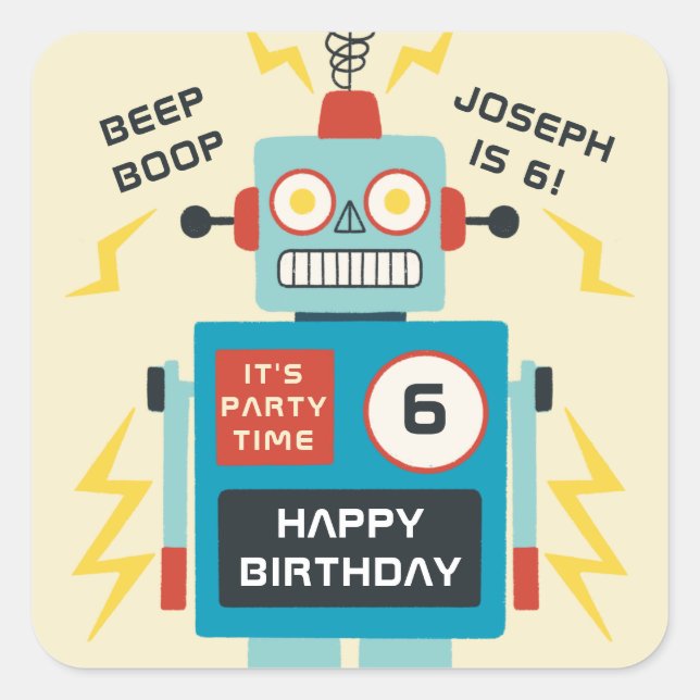 Sticker Carré Anniversaire des robots de jouets (Devant)