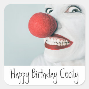 Sticker Carré Anniversaire drôle du visage clown