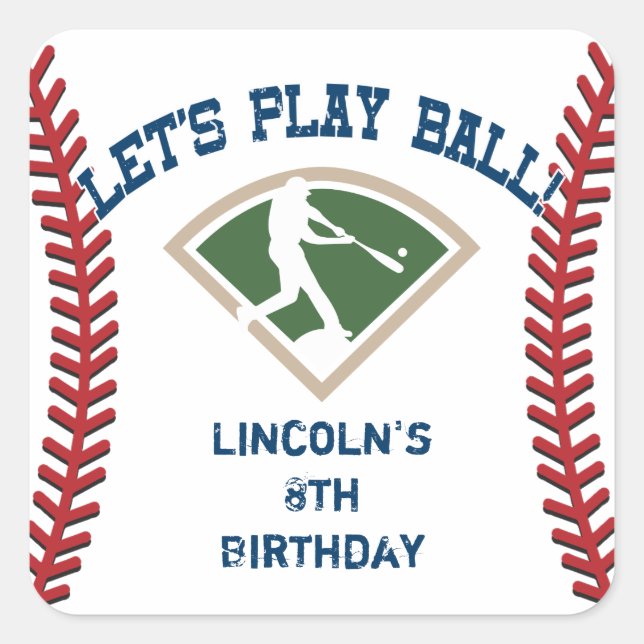Sticker Carré Anniversaire du baseball personnalisé (Devant)