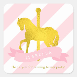 Sticker Carré Anniversaire du Cheval du Carrousel rose