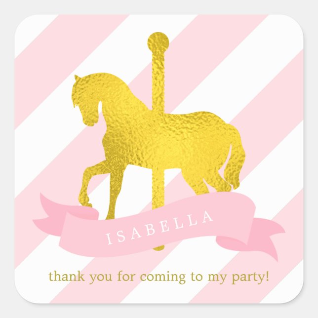 Sticker Carré Anniversaire du Cheval du Carrousel rose (Devant)