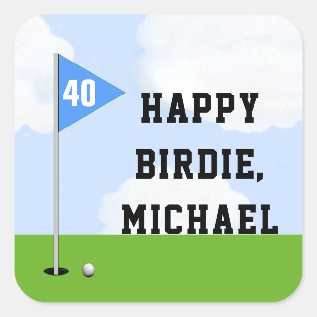 Sticker Carré Anniversaire du golf personnalisé (Devant)