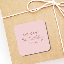 Sticker Carré Anniversaire Fête Blush Pink Nom mignon