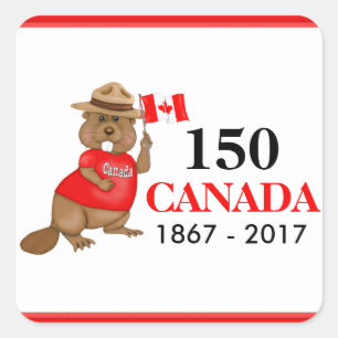Sticker Carré Anniversaire fièrement canadien du castor 150