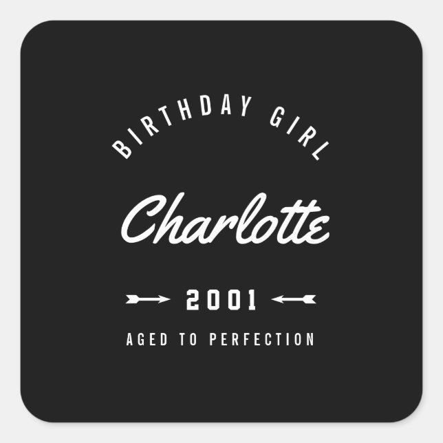Sticker Carré Anniversaire Fille Âgée À Perfection Rétro (Devant)