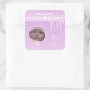Sticker Carré Anniversaire Fille Hiver Onederland Merci autocoll