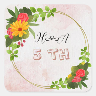 Sticker Carré Anniversaire Floral de Printemps | Élégant Moderne