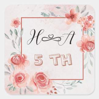 Sticker Carré Anniversaire Floral de Printemps | Mariage Élégant