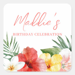 Sticker Carré Anniversaire Floral Hawaïen