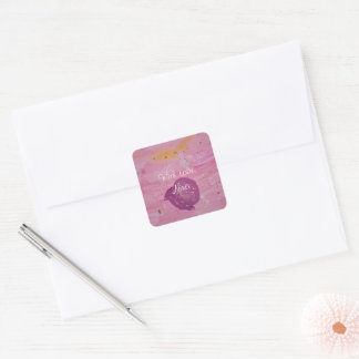Sticker Carré Anniversaire Galaxie Cosmique Aquarelle Rose