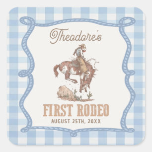 Sticker Carré Anniversaire Gingham de Premier Rodéo de Cowboy 