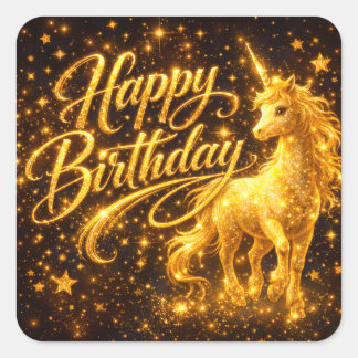 Sticker Carré Anniversaire Golden Stardust — Licorne Fantastique