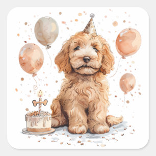 Sticker Carré Anniversaire Goldendoodle Chien Anniversaire Gâtea