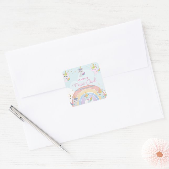 Sticker Carré Anniversaire Meow-Gical Caticorn (Enveloppe)