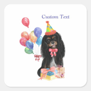 Sticker Carré Anniversaire Noir et Tan Cavalier Spaniel
