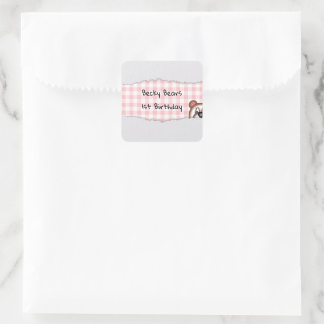 Sticker Carré Anniversaire Ourson Cache-Cache (Sac)