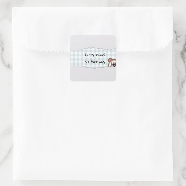 Sticker Carré Anniversaire Ourson Cache-Cache (Sac)