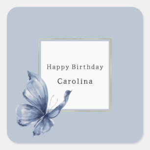 Sticker Carré Anniversaire Papillon Bleu