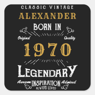 Sticker Carré Anniversaire personnalisé 1970 Ajouter Votre Nom L