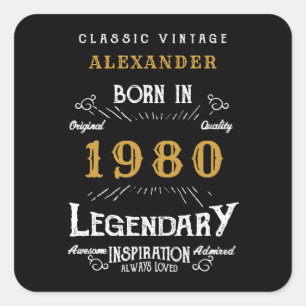 Sticker Carré Anniversaire Personnalisé Ajoutez Votre Nom 1980 