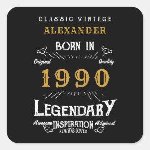 Sticker Carré Anniversaire Personnalisé Ajoutez Votre Nom 1990 L