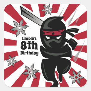 Sticker Carré Anniversaire personnalisé du guerrier Ninja Samura