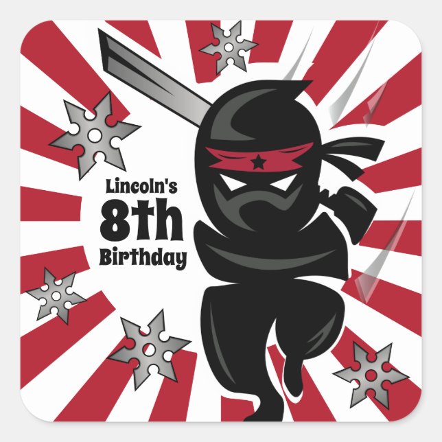 Sticker Carré Anniversaire personnalisé du guerrier Ninja Samura (Devant)
