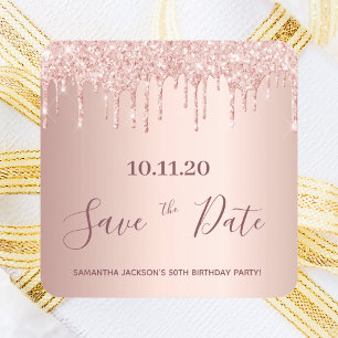 Sticker Carré Anniversaire rose or parties scintillant enregistr