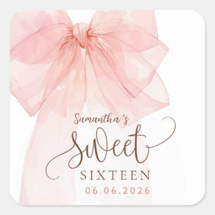 Sticker Carré Anniversaire Sweet 16 Rose Ruban
