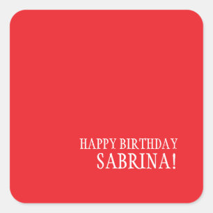 Sticker Carré Anniversaire Votre Nom Minimaliste Moderne Rouge