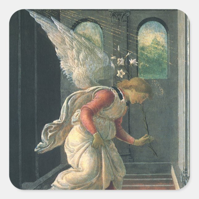 Sticker Carré Annonciation (détail ange) par Sandro Botticelli (Devant)