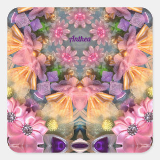 Sticker Carré ANTHÉE ~ Tons Jaune, Violet, Rose, Bleu