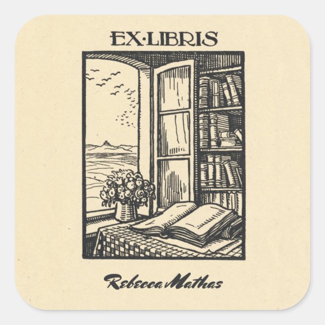 Sticker Carré Antique Boite Etching Henri Bacher Ex Libris (Devant)
