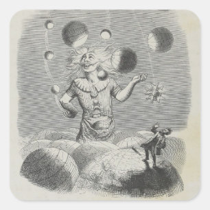 Sticker Carré Antique Grandville Humour Astronomie Planet Jongla