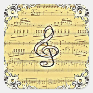 Sticker Carré Antique Musique Treble Clef Design Vintage