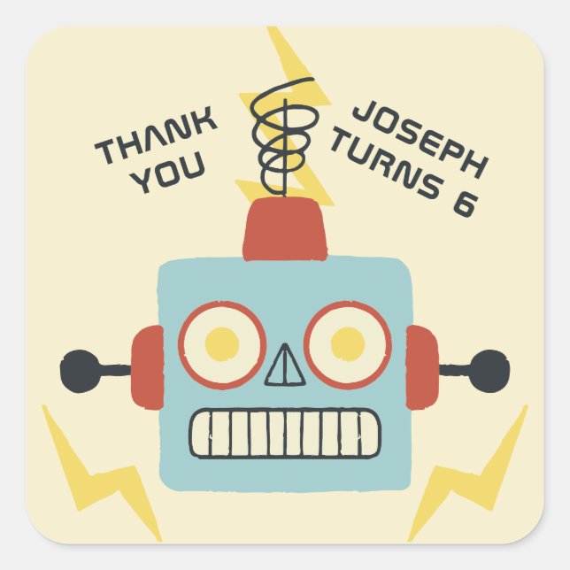 Sticker Carré Antique Robot Jouet Anniversaire Faveur (Devant)